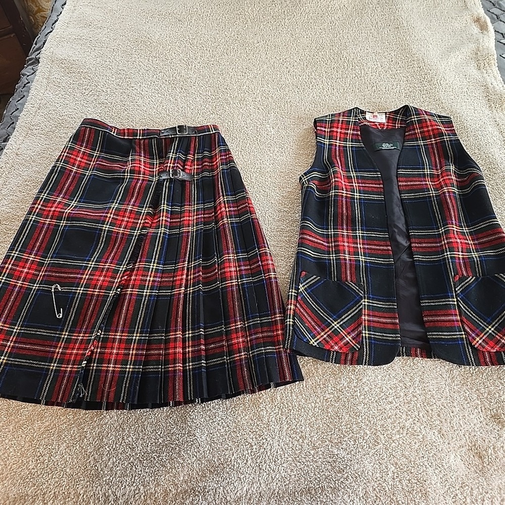 The Scotch Shop 100% Authentic Scottish Tartan Red Plaid Vest & Kilt Wool Blend